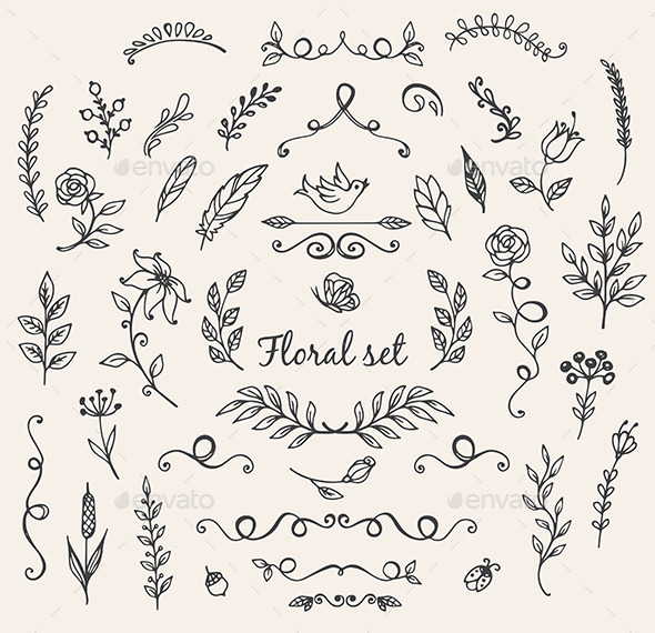 Doodle Nature Design Elements - Decorative Symbols Decorative