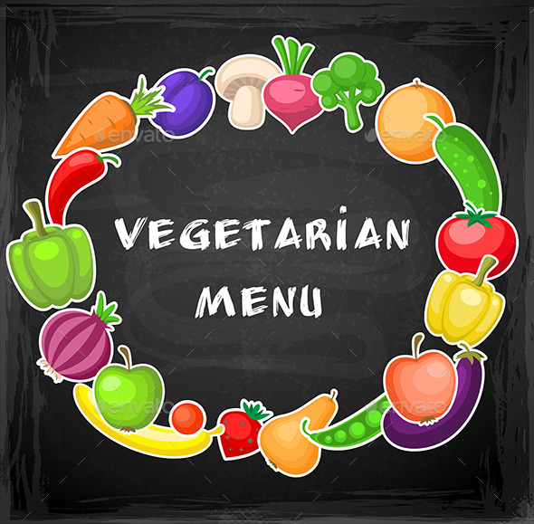 Fruits and Vegetables on a Chalkboard - Food Objects