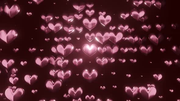 3d hearts that pulsates and moves on dark pink background