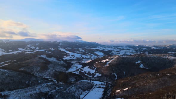 Aerial Drone View of a Snowy Carpathian Mountains in Ukraine
