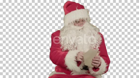 Santa with Christmas letter or wish list, Alpha Channel