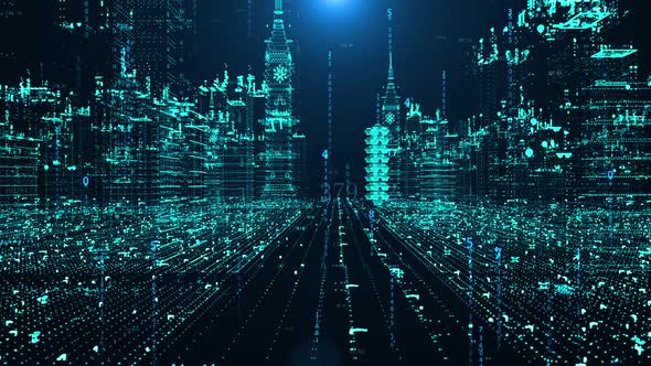 Holographic 3D Digital Binary Information Flow Science Fiction Smart City In The Future alt