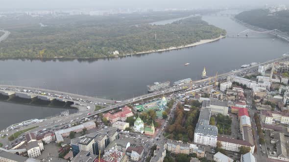 Cityscape of Kyiv, Ukraine. Aerial View, Slow Motion alt