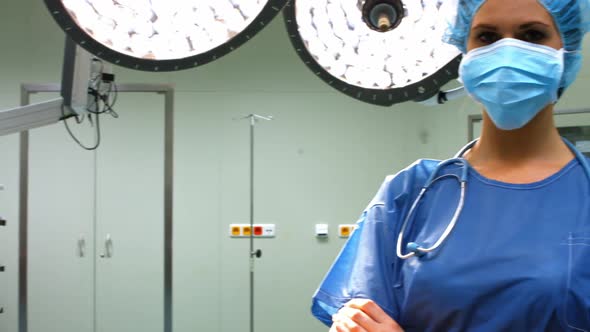 Portrait of female surgeon in surgical mask alt