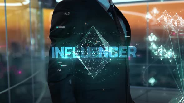Businessman with Influencer Hologram Concept alt