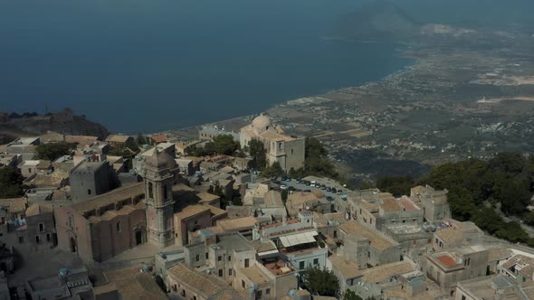 Aerial View of Erice, Old Castle on the Hill in Island of Sicily Italy 4K