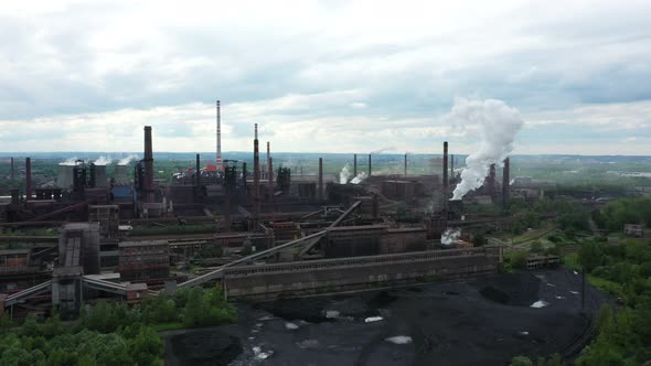 Factory Metal Steel Drone Aerial Video Shot Smoke Chimneys Black Processing Hot Smog City Ostrava
