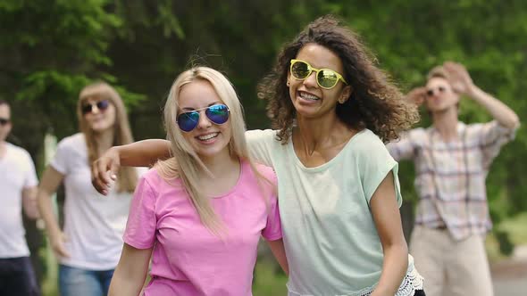Summertime, Two Best Female Friends Dancing at Party, Young People Having Fun alt