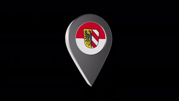 3d Animation Map Navigation Pointer With Flag Of Nurnberg (Germany) With Alpha Channel - 4K alt