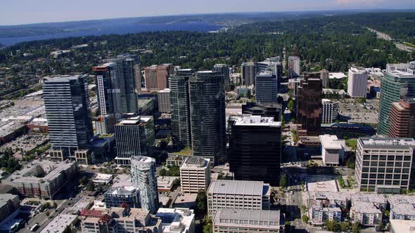 Bellevue Washington City Skyline Buildings Helicopter alt