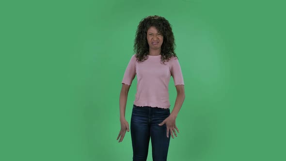 Portrait of Beautiful African American Young of Annoyed Woman Gesturing in Stress Expressing alt