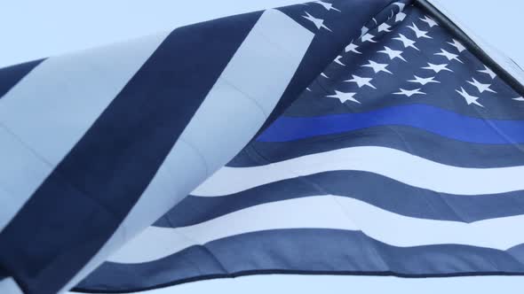 Black White American Monochrome Flag with Blue Stripe or Line Police Support