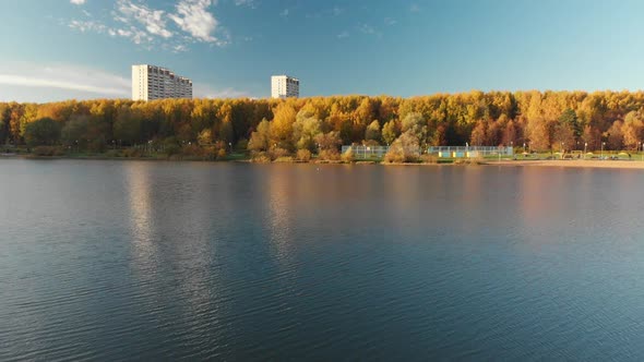 Flight Over Shkolnoe Lake in Zelenograd Administrative District of Moscow Russia