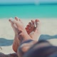 Man Lying On Beach And Moving Legs On Holiday Vacation.Happy Healthy Tourist Rest. - VideoHive Item for Sale
