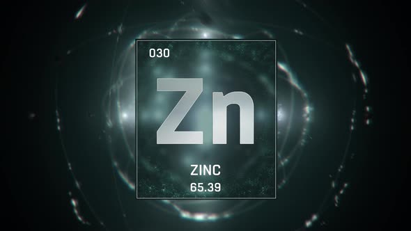 Zinc as Element 30 of the Periodic Table on Green Background