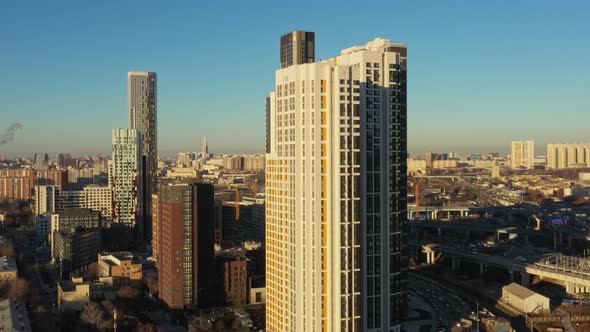 A Modern Highrise Building in the Business District of Moscow in the Autumn on a Bright Day