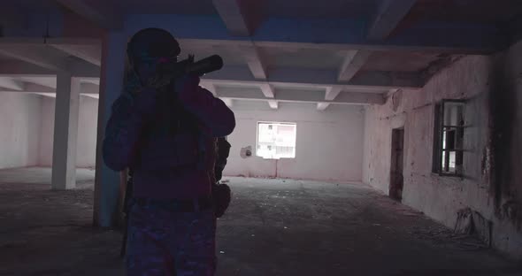 Portrait of Army Soldier Special Forces Fighter Modern Warfare Combatant with Dirty Face Combat