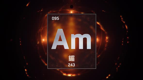 Americium as Element 95 of the Periodic Table on Orange Background in Chinese Language