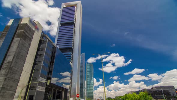 Skyscrapers Timelapse Hyperlapse in the Four Towers Business Area with the Tallest Skyscrapers in alt