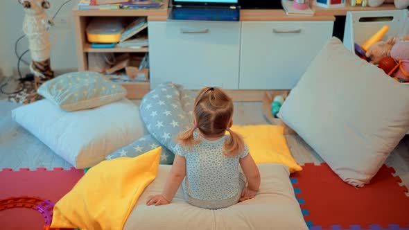Girl Watching Television. Kid Watching Cartoon.  Child On Happy Time Cartoon. alt