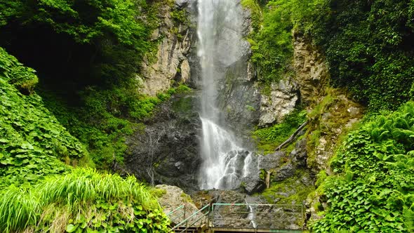 Panorama of an Enormous Mervisi Waterfall  Near Batumi Georgia Aerial Shot alt