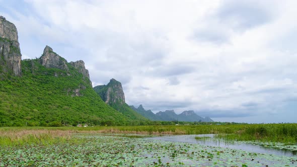 Lake with lotus at Sam Roi Yod National Park, Prachuap Khiri Khan, Thailand - Time Lapse