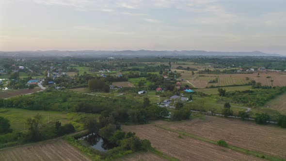 Aerial view of hotel resort with green Mountain hill. Nature landscape background in Khao Yai, alt