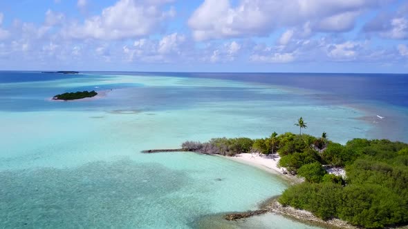 Aerial drone nature of bay beach by blue lagoon and sand background alt