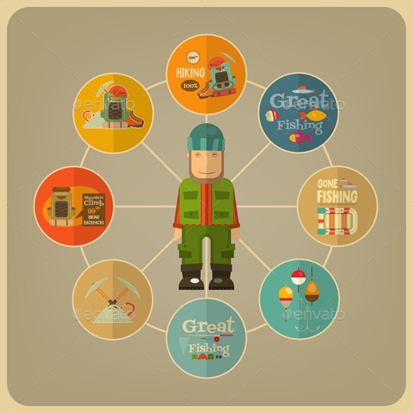 Hiking and Fishing - Sports/Activity Conceptual
