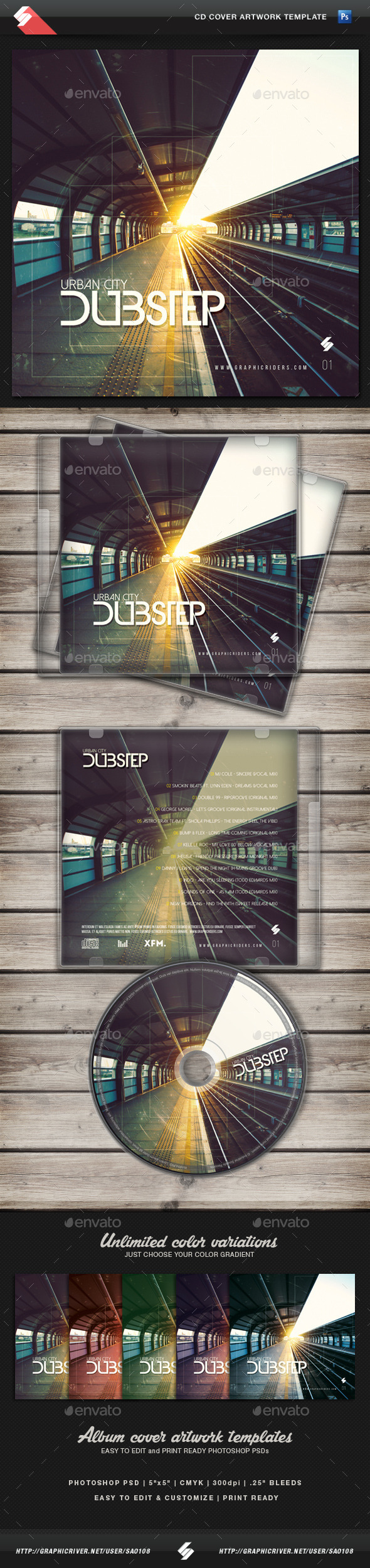 Urban City Dubstep - CD Cover Template - CD & DVD Artwork Print Templates