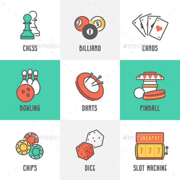 9 Casino and Leisure Games Icons - Sports/Activity Conceptual