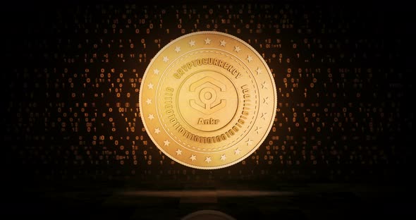Ankr DeFi cryptocurrency golden coin loop on digital background alt