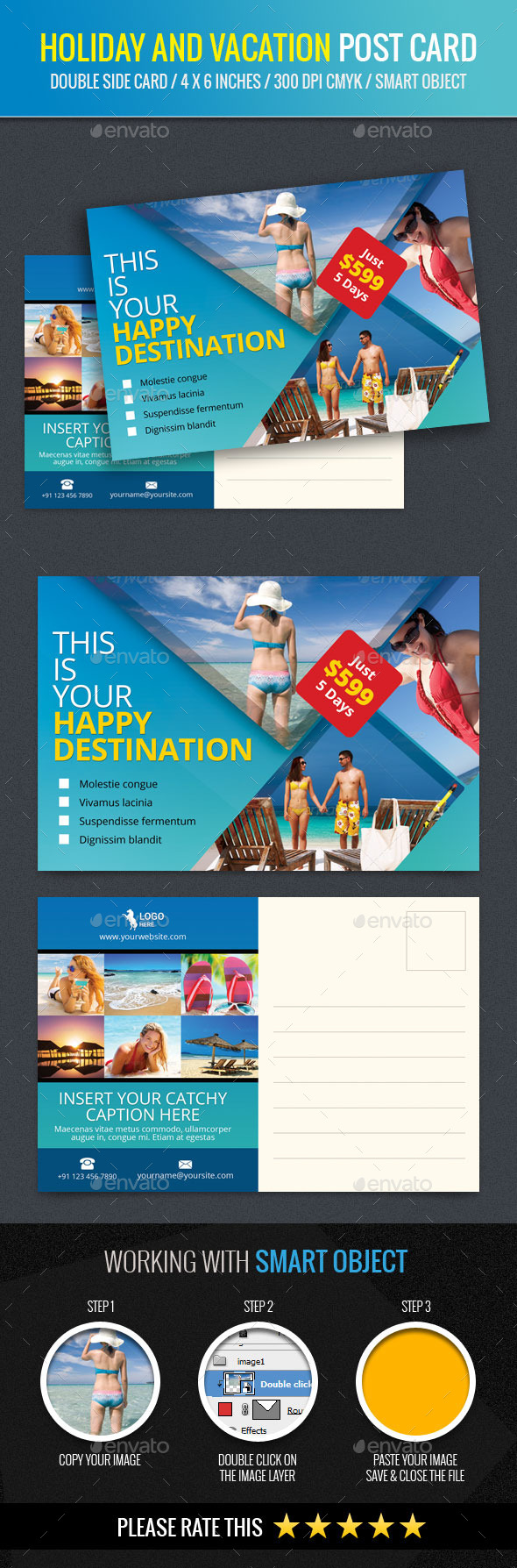 Holiday and Vacation Post Card Template - Cards & Invites Print Templates