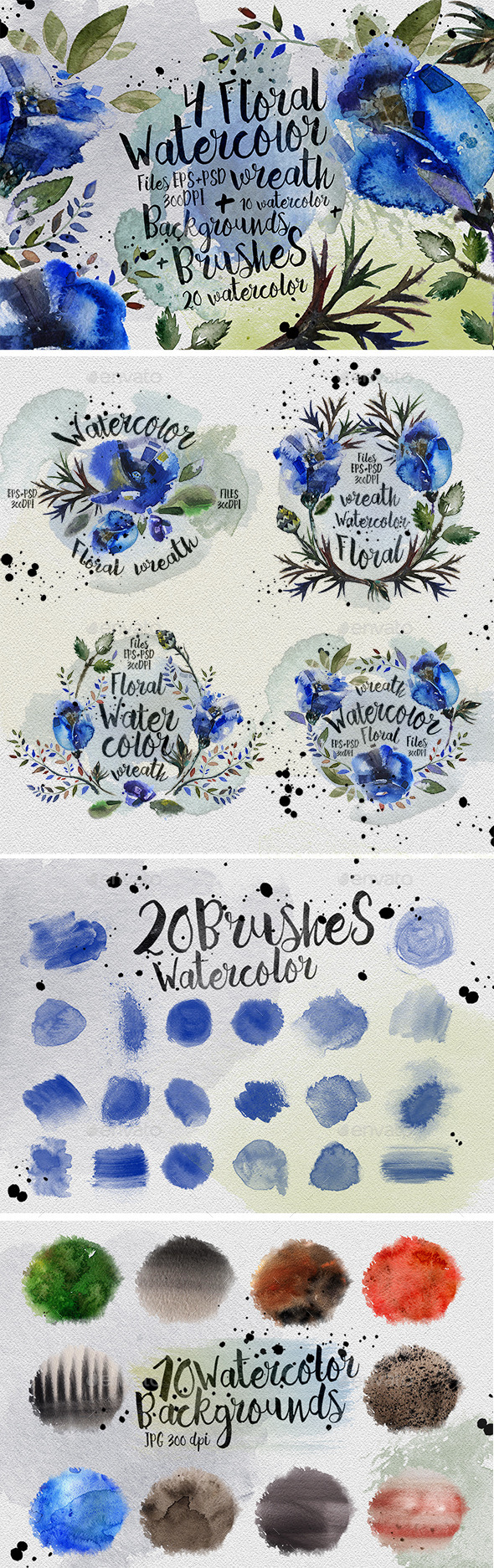 Floral Watercolor Wreaths - Flourishes / Swirls Decorative