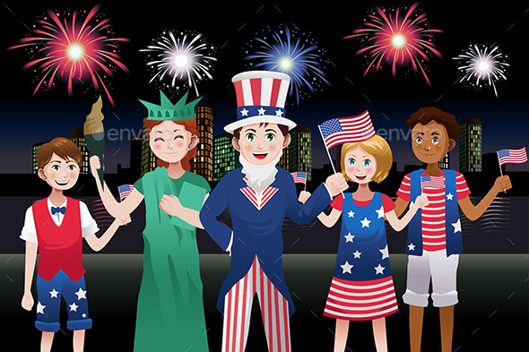 Kids Celebrating Fourth of July - Seasons/Holidays Conceptual