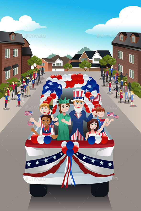 Kids in a Parade Celebrating Fourth of July - Seasons/Holidays Conceptual