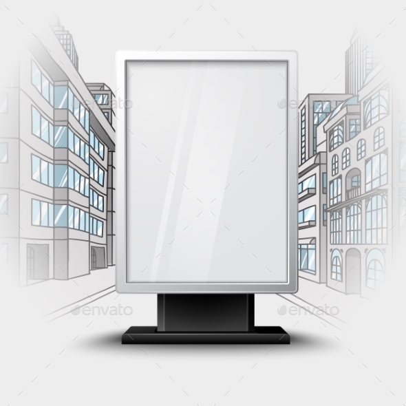 Blank White Vertical Billboard On City Scape - Man-made Objects Objects