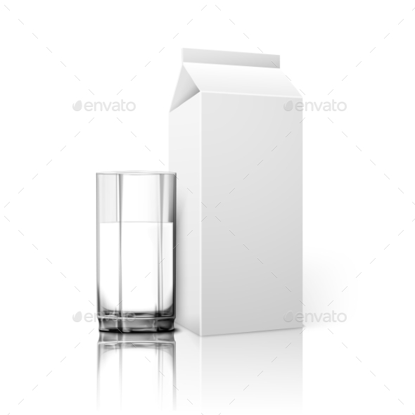 Realistic Blank Paper Package And Glass For Milk - Man-made Objects Objects