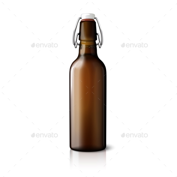Blank Brown Realistic Retro Beer Bottle Isolated - Man-made Objects Objects