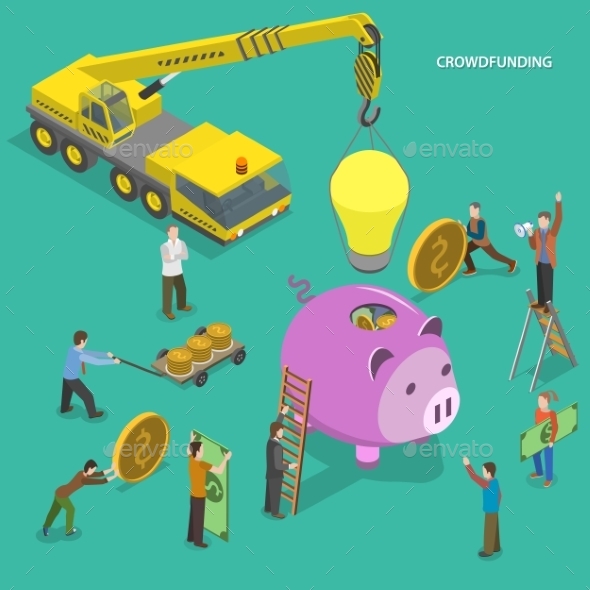 Crowdfunding Flat Isometric Concept - Concepts Business