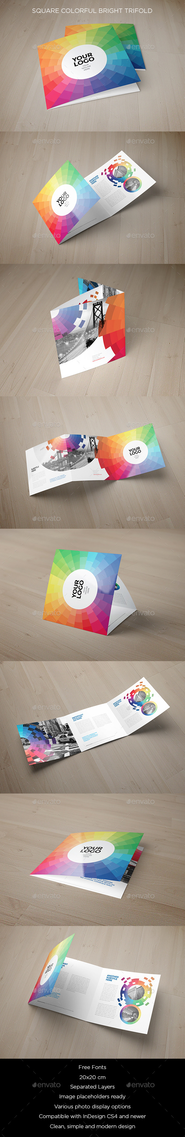 Square Colorful Bright Trifold - Brochures Print Templates
