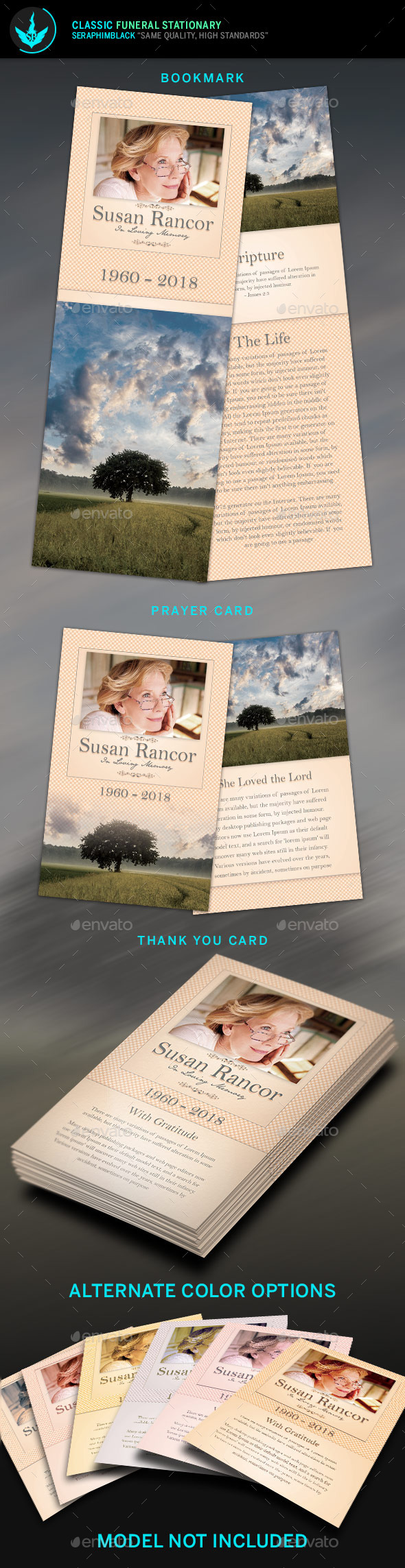 Classic Funeral Program Stationery Template - Stationery Print Templates