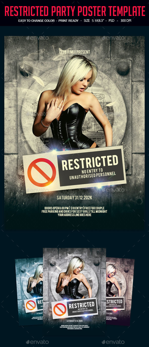 Restricted Party Poster Template - Clubs & Parties Events