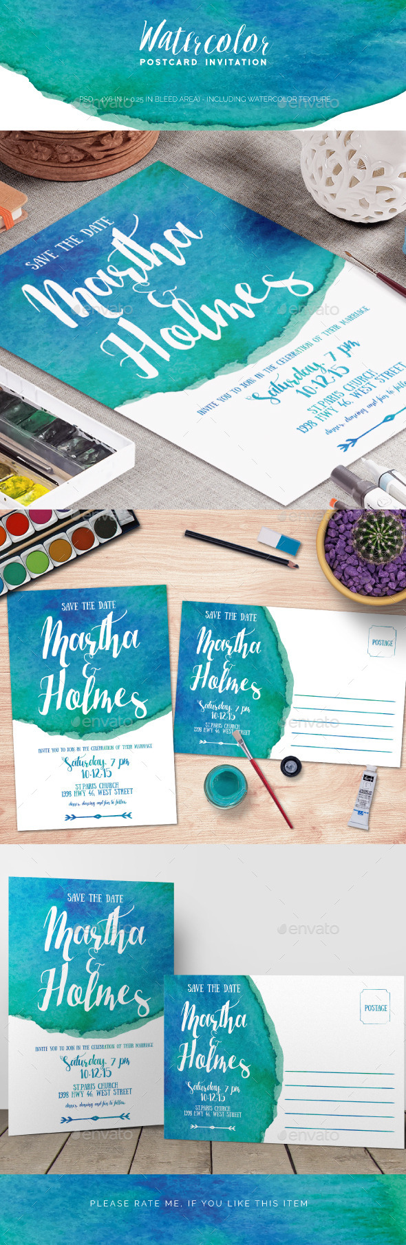 Watercolor Postcard Invitation - Invitations Cards & Invites