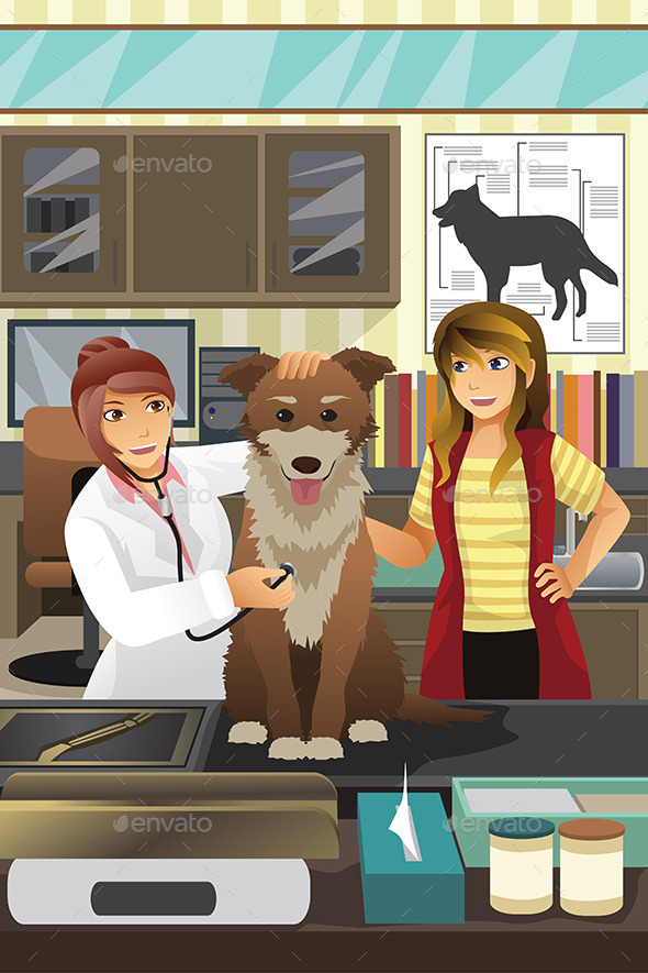 Veterinarian Examining a Dog - People Characters