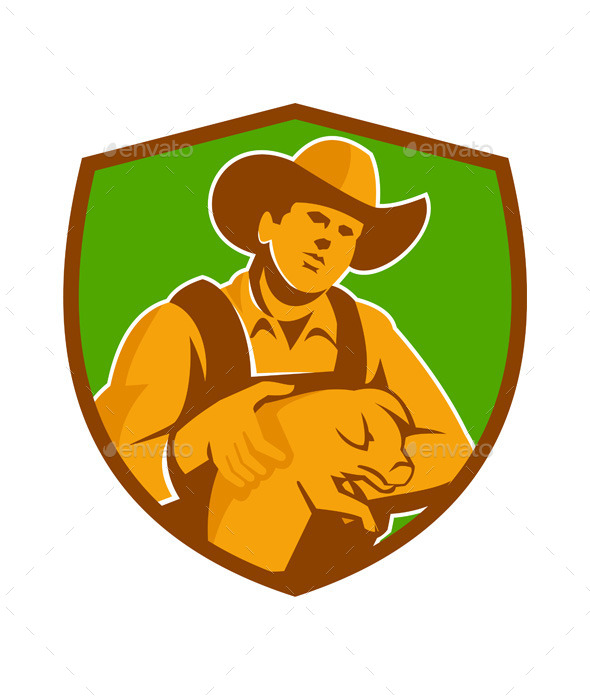 Pig Farmer Holding Piglet Shield - People Characters