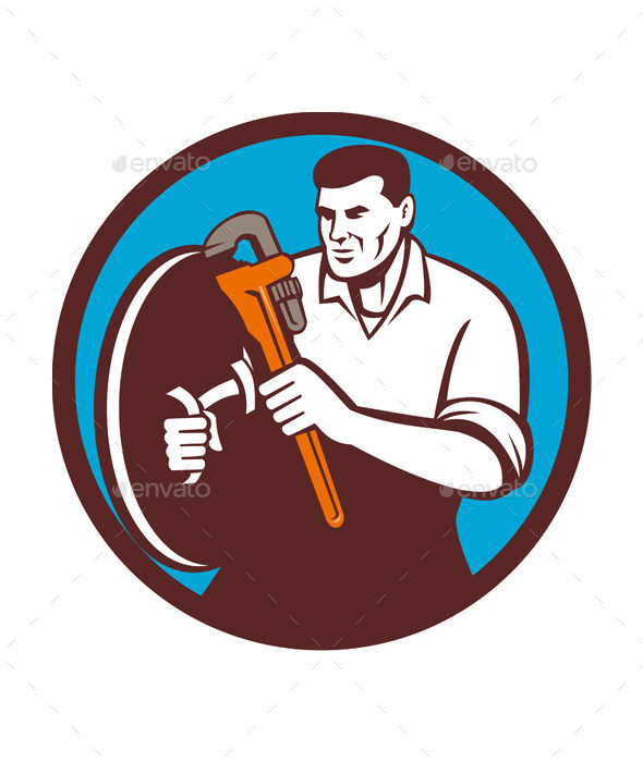 Plumber Brandishing Wrench Circle - People Characters