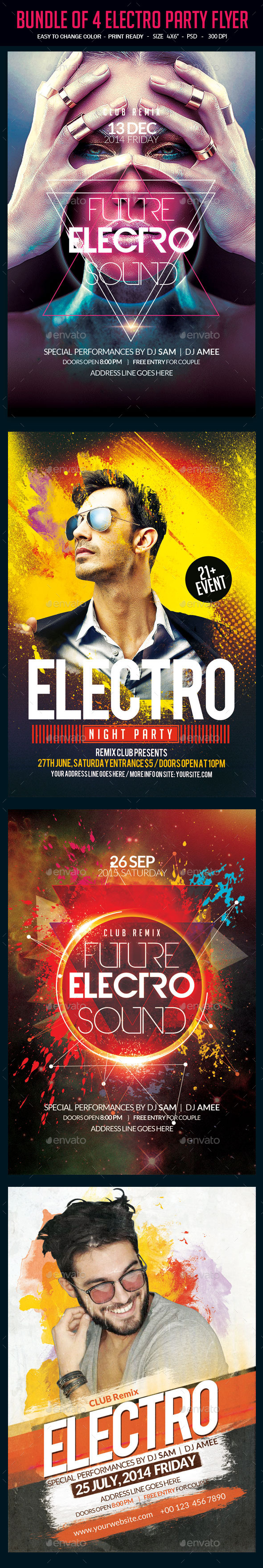 Bundle of 4 Electro Party Flyer - Clubs & Parties Events