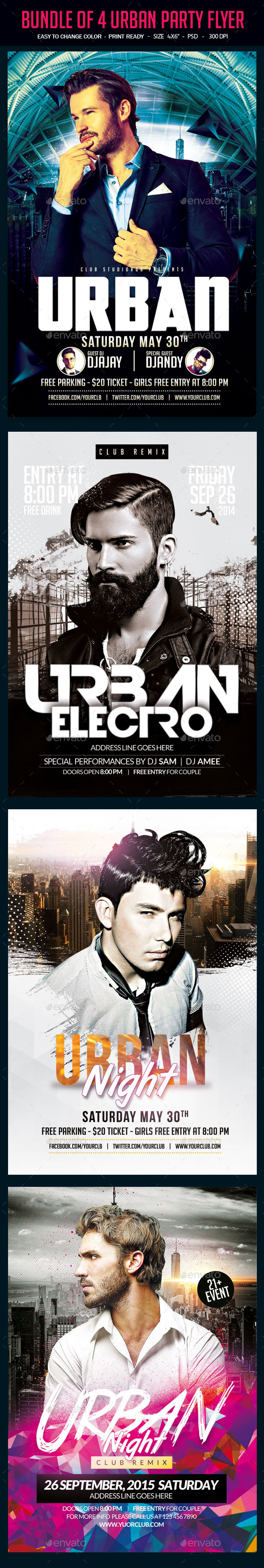 Bundle of 4 Urban Party Flyer - Clubs & Parties Events