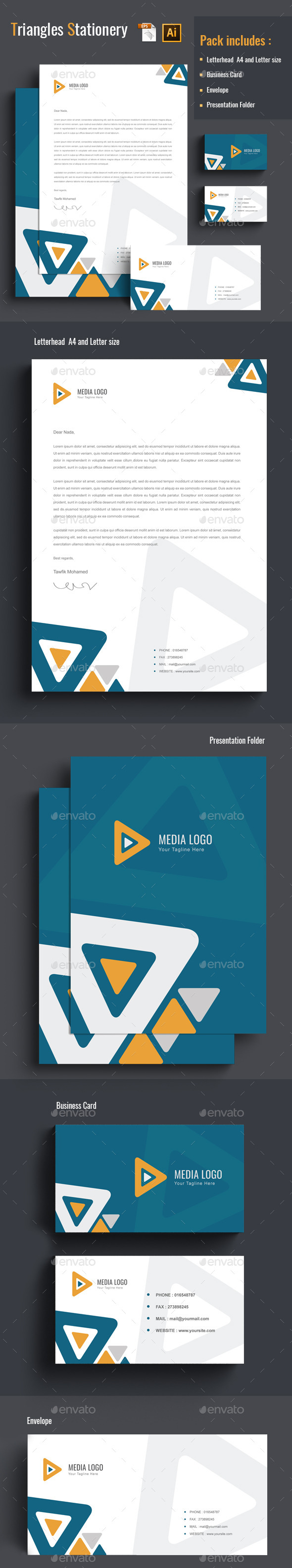 Triangles Stationery - Stationery Print Templates